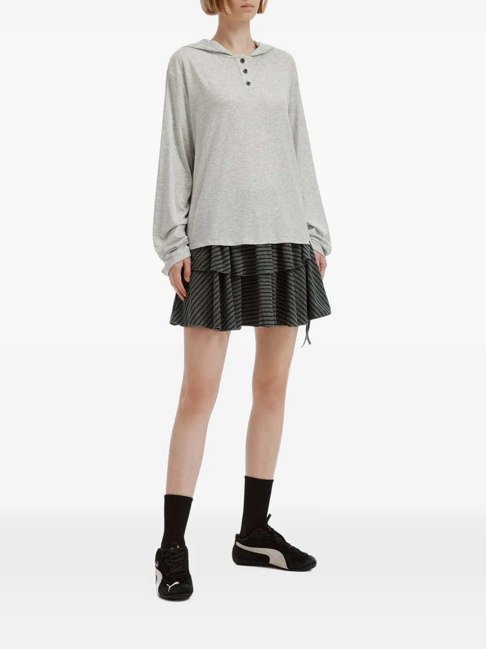 Mini Cream pleated-skirt and hoodie set Grijs