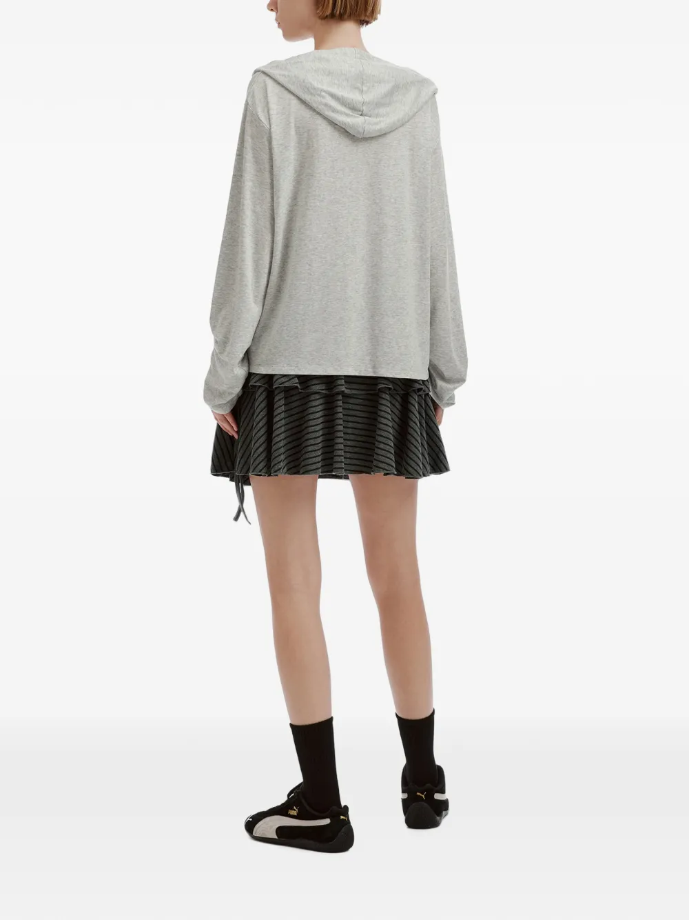 Mini Cream pleated-skirt and hoodie set Grijs