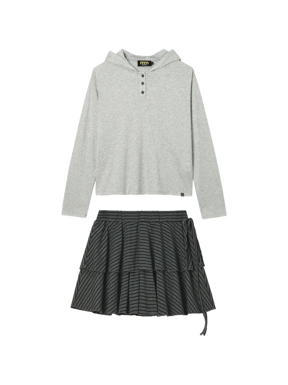 Mini Cream pleated-skirt and hoodie set - Grigio