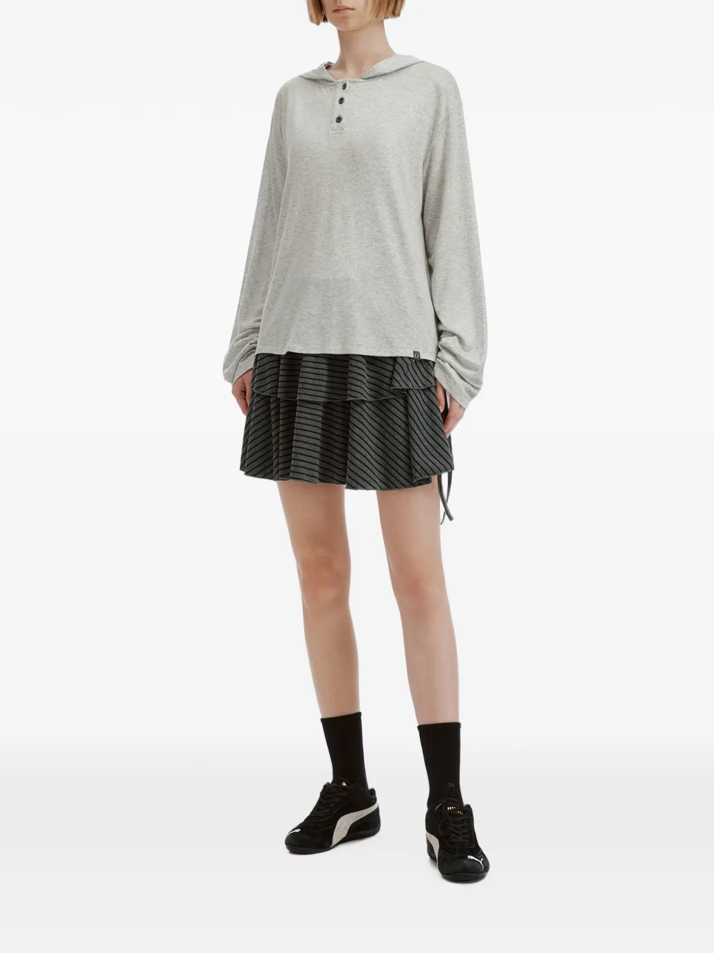 Mini Cream pleated-skirt and hoodie set Grijs