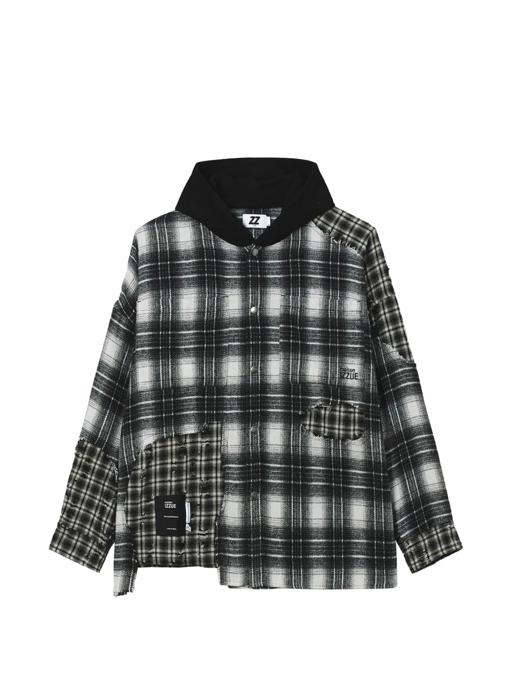 izzue check-pattern hooded shirt - Nero