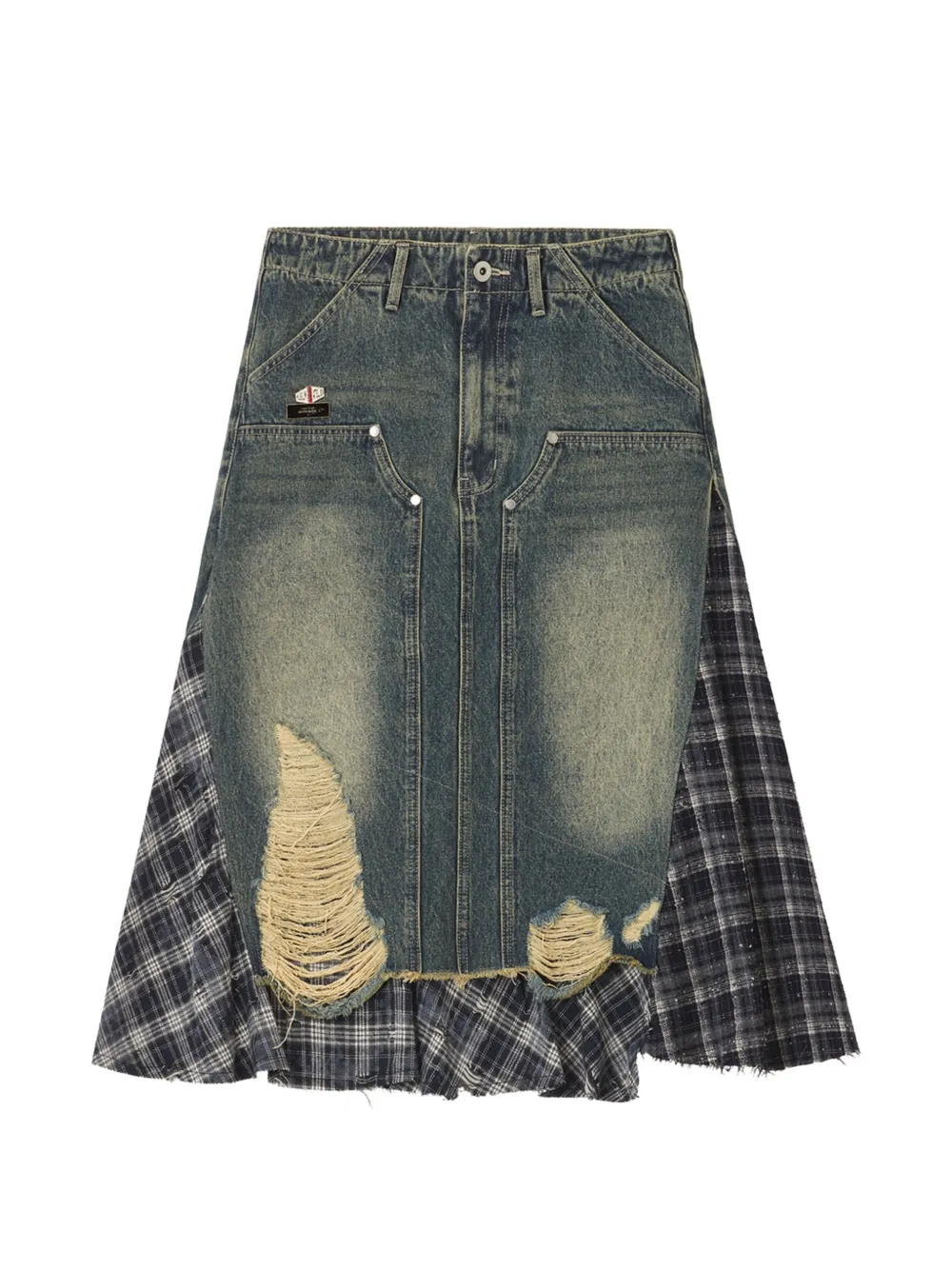 Musium Div. distressed panelled A-line skirt - Blu