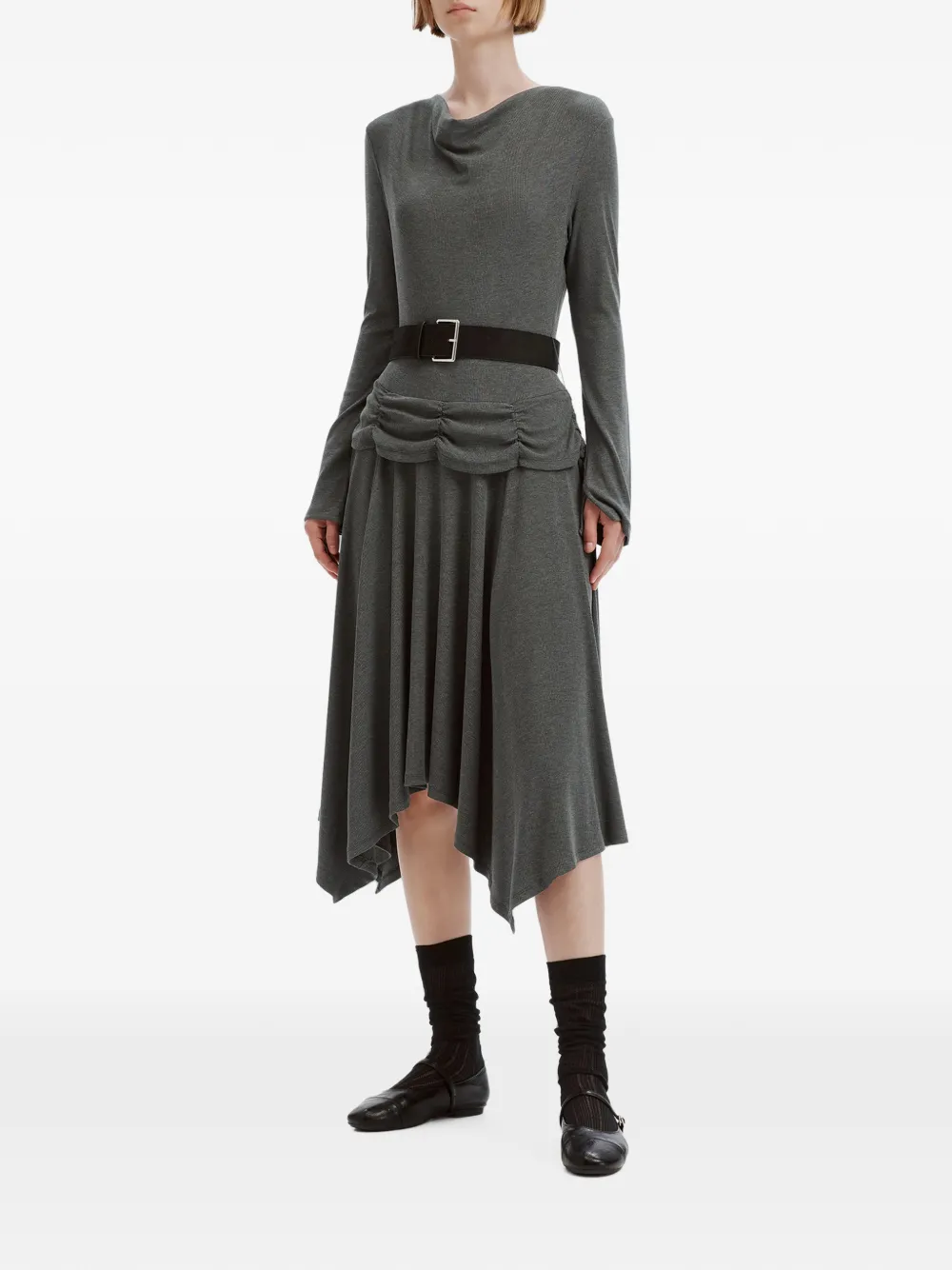 tout a coup Midi-jurk met ceintuur Grijs