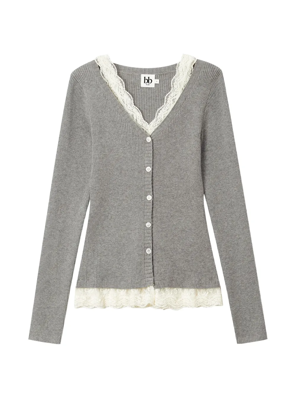 b+ab lace-trim ribbed cardigan - Grigio