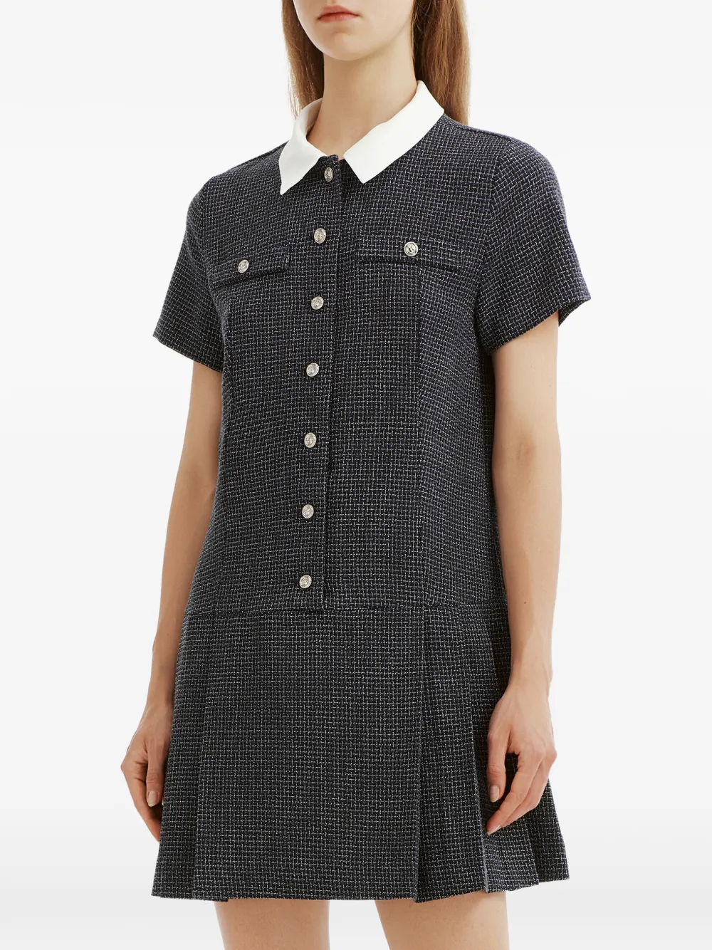 b+ab Mini-jurk met tweed-effect en plooien Blauw