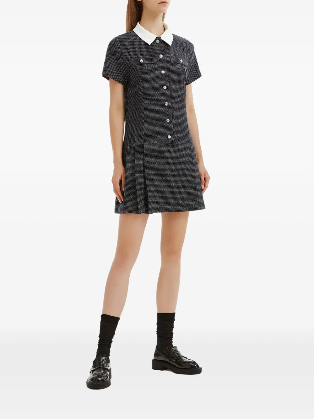 b+ab Mini-jurk met tweed-effect en plooien Blauw