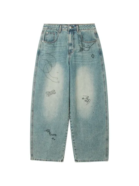 Mini Cream graphic-print wide-leg jeans