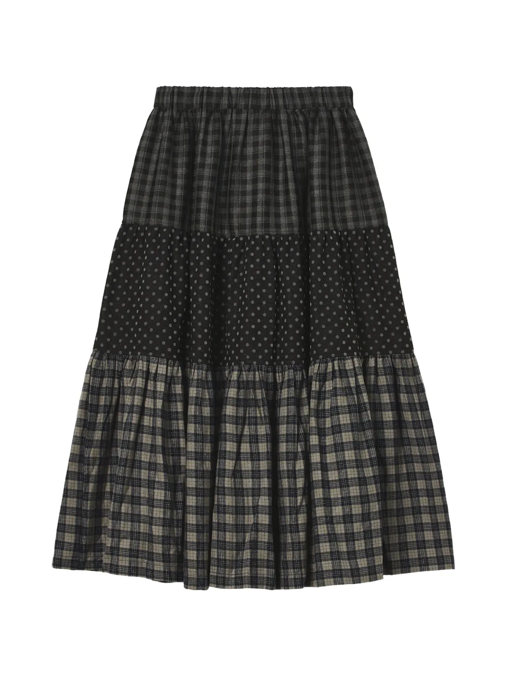 Mini Cream Patchwork Tiered Maxi Skirt In Grey