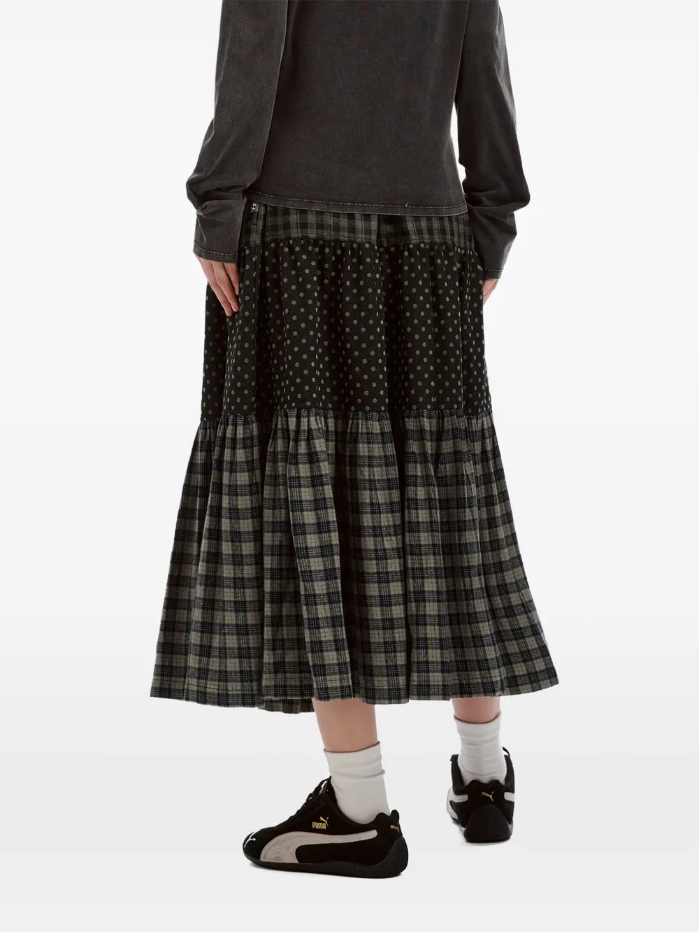 Mini Cream Patchwork Tiered Maxi Skirt In Grey