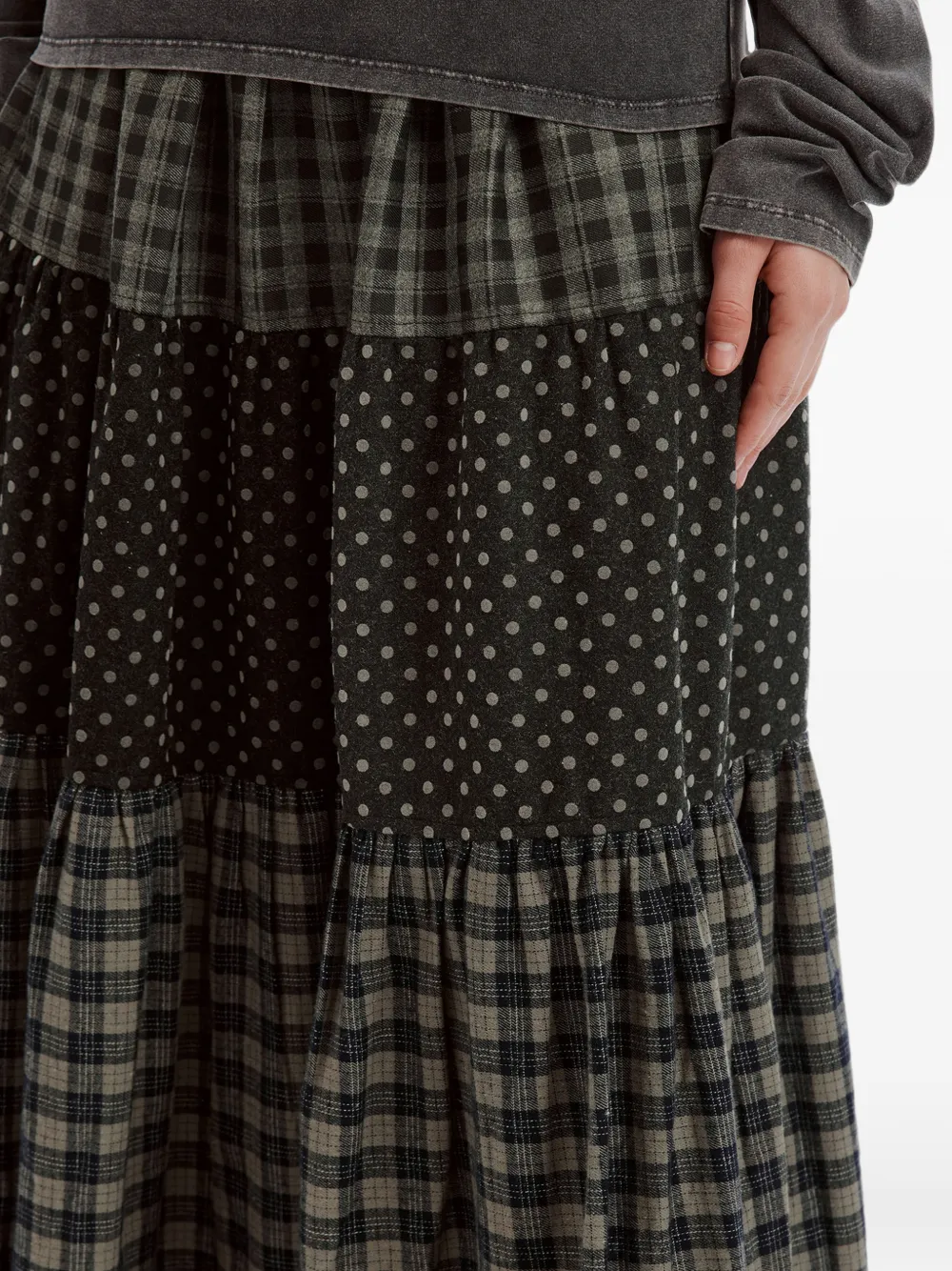Mini Cream Patchwork Tiered Maxi Skirt In Grey