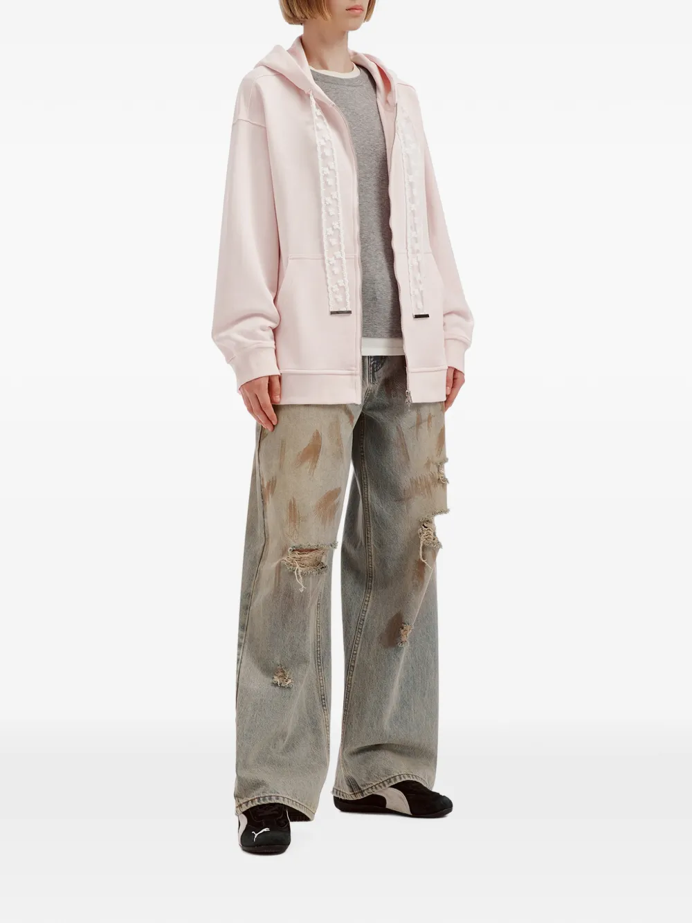 tout a coup Hoodie met rits en kanten afwerking Roze