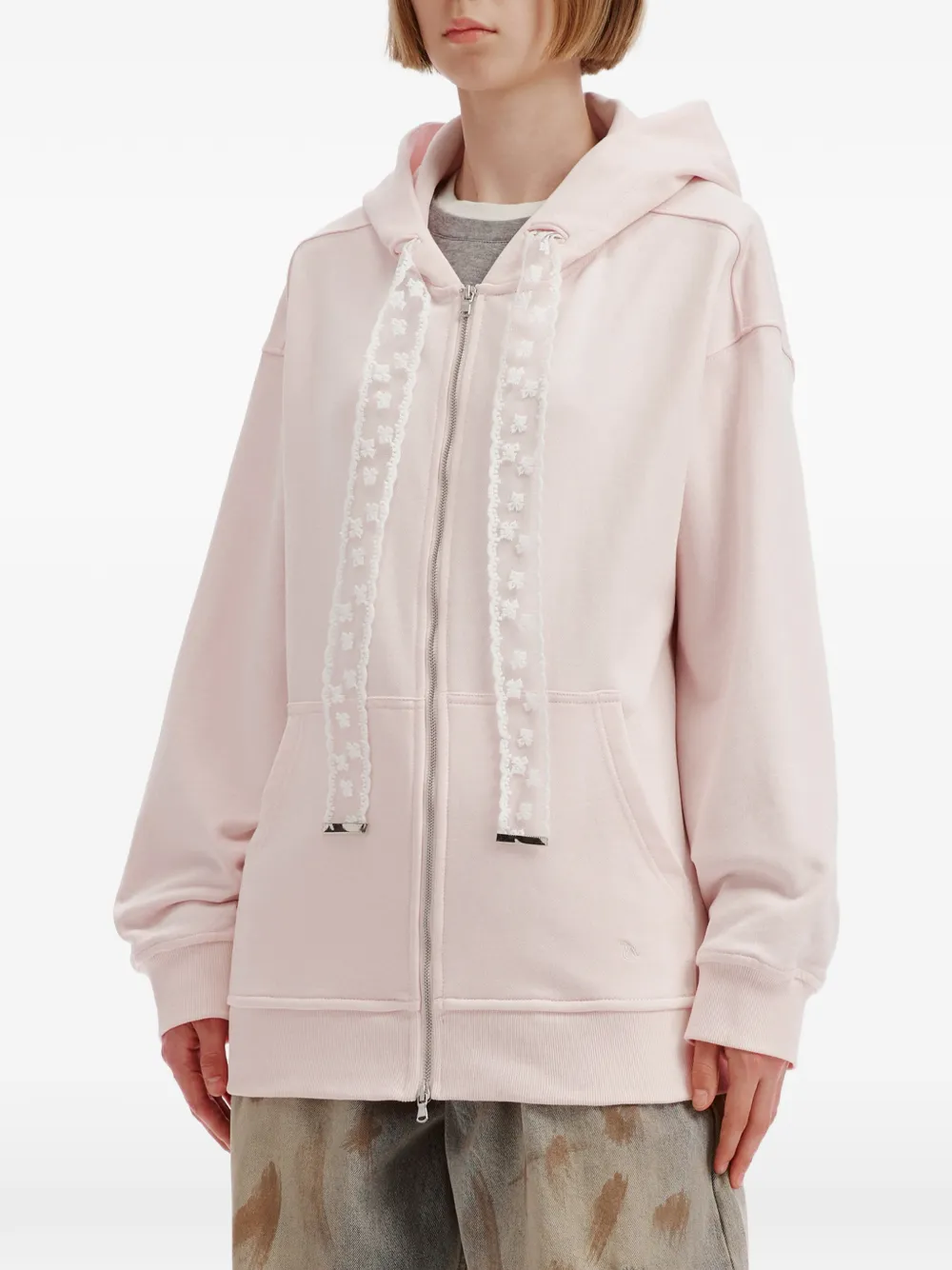 tout a coup Hoodie met rits en kanten afwerking Roze
