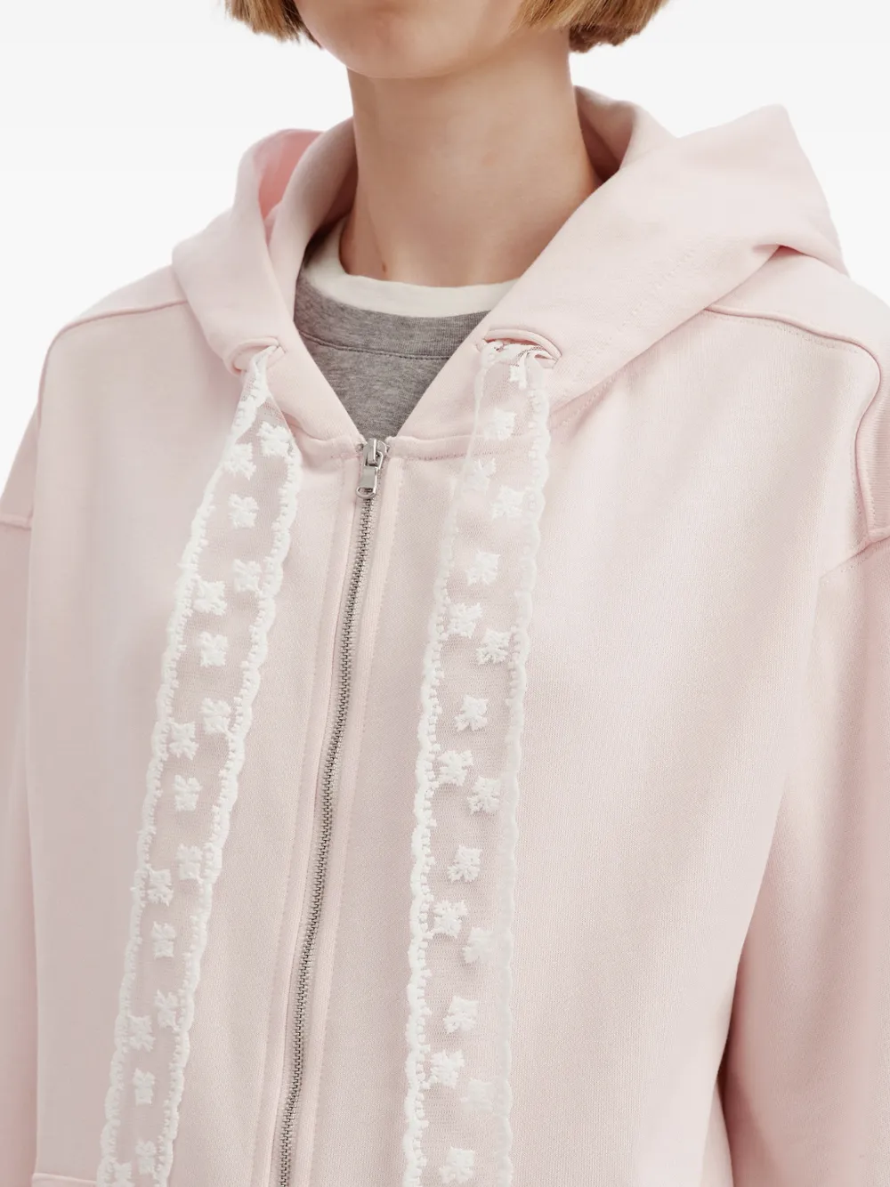 tout a coup Hoodie met rits en kanten afwerking Roze