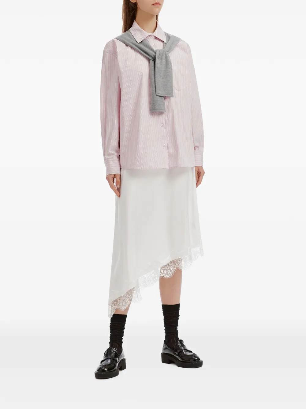 b+ab Midi-rok met afwerking van kant Wit