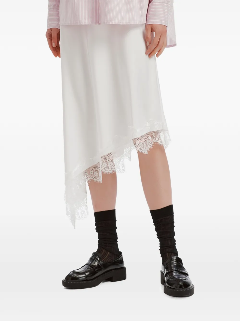 b+ab Midi-rok met afwerking van kant Wit