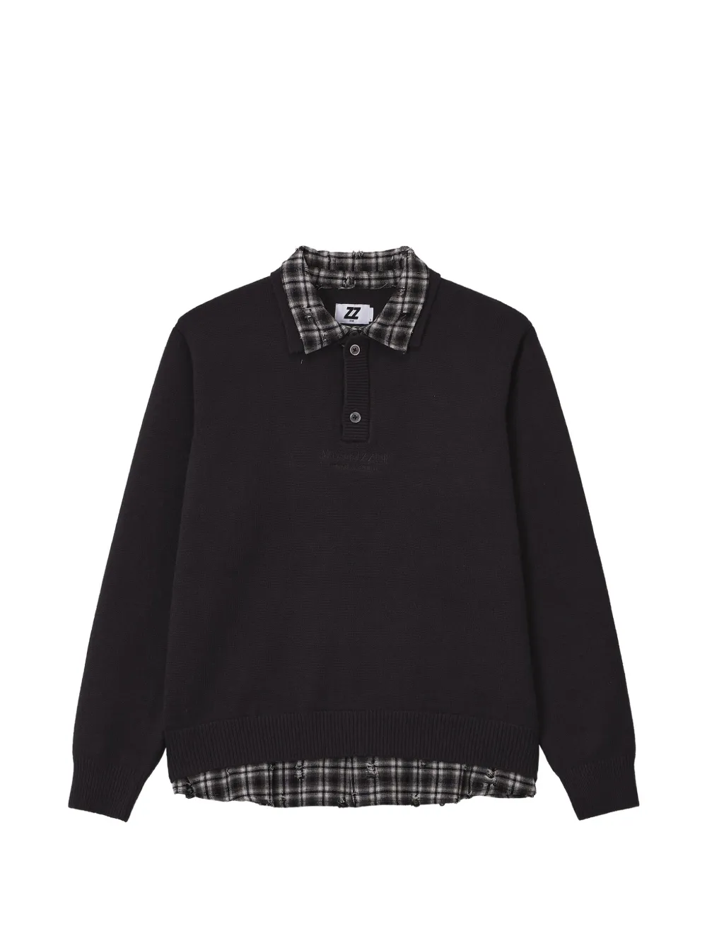 Izzue Layered-effect Polo-collar Sweater In Black