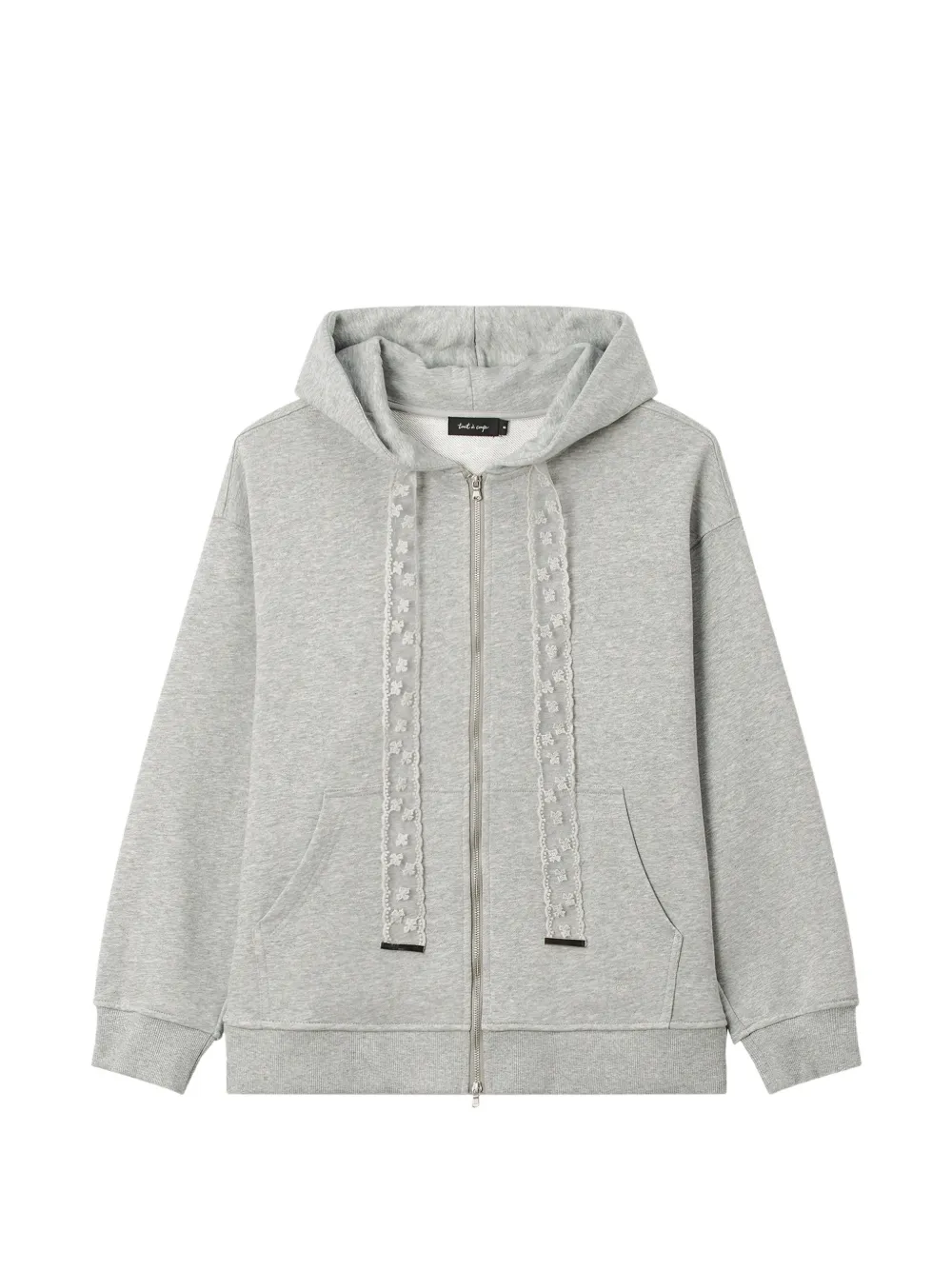 tout a coup lace-trim zip-up hoodie