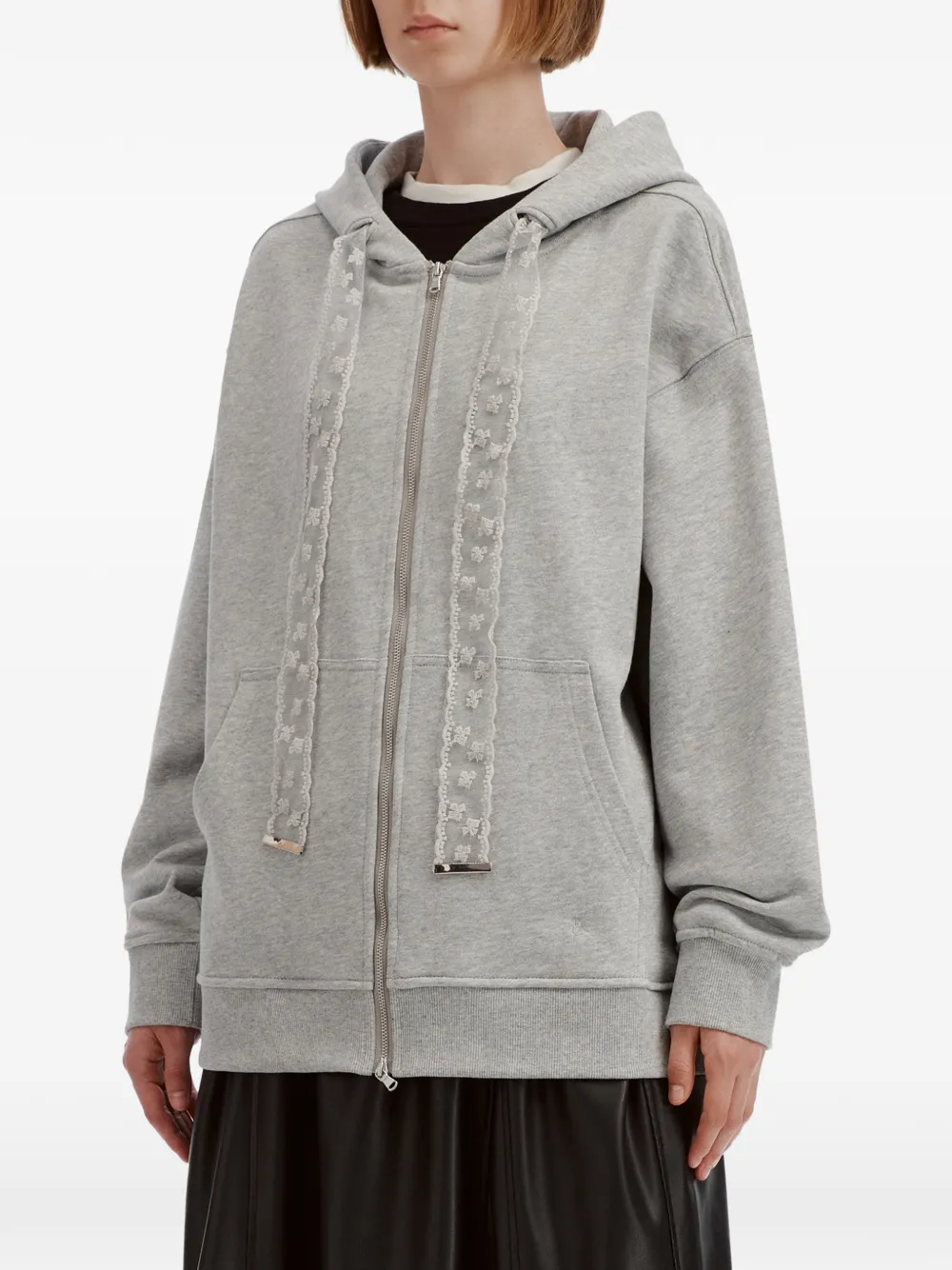 tout a coup Hoodie met rits en kanten afwerking Grijs