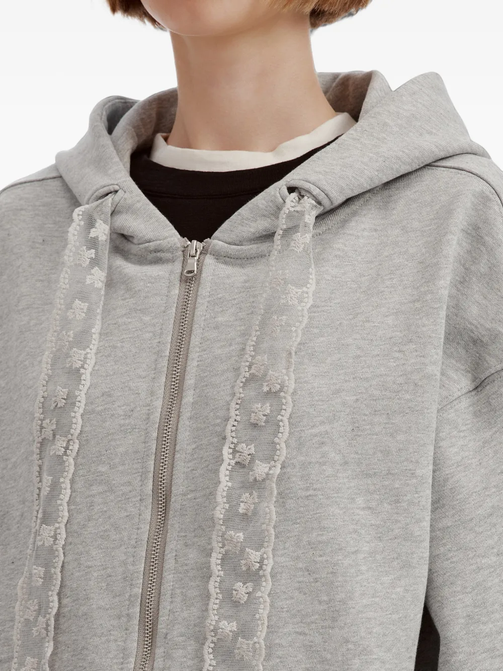 tout a coup Hoodie met rits en kanten afwerking Grijs