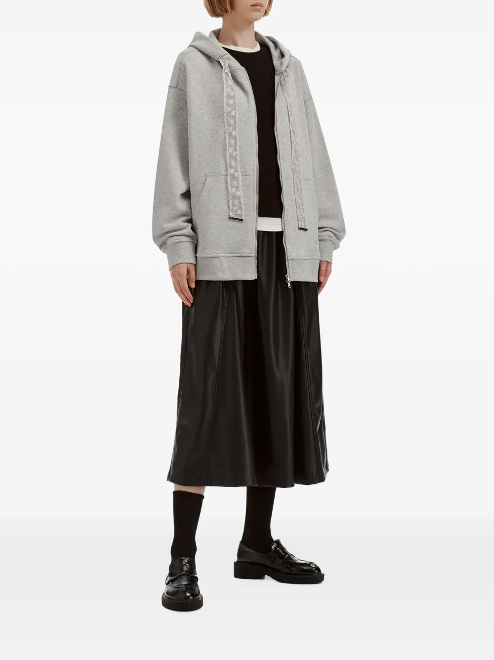 tout a coup Hoodie met rits en kanten afwerking Grijs