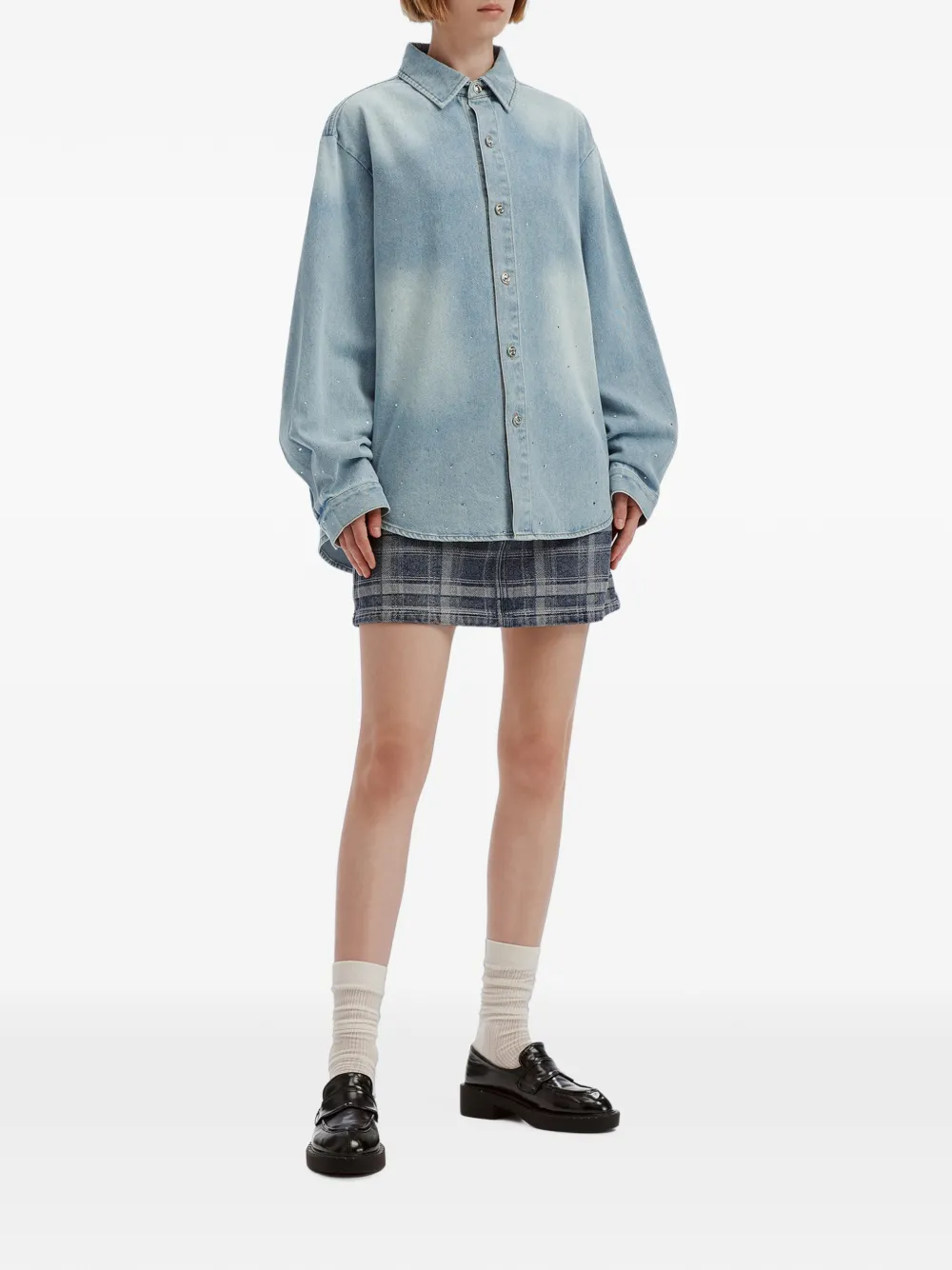 b+ab Verwassen denim blouse verfraaid met kristallen Blauw