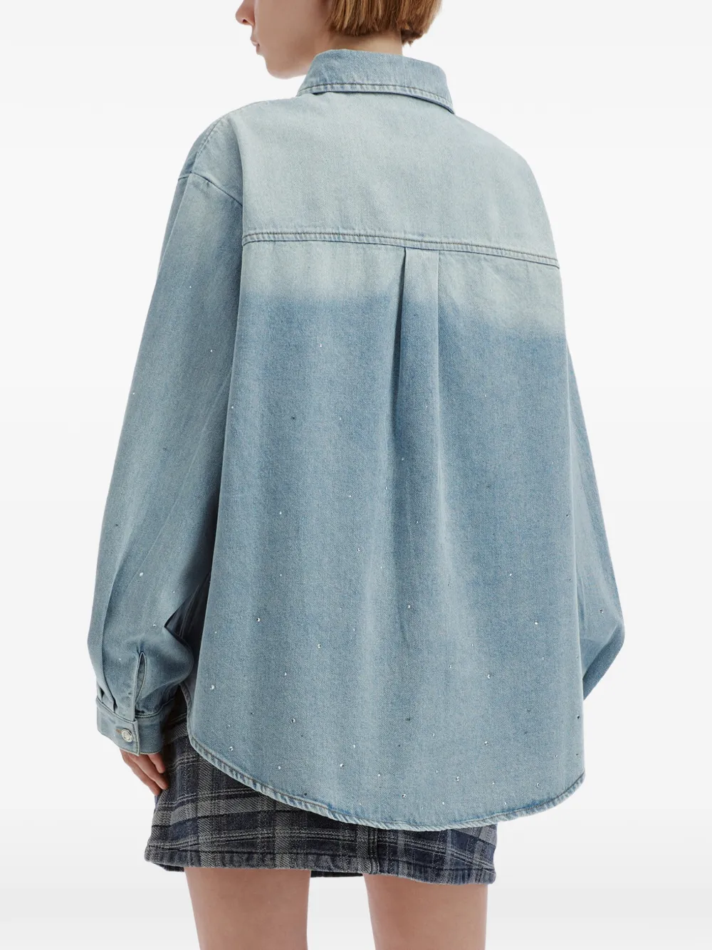 b+ab Verwassen denim blouse verfraaid met kristallen Blauw