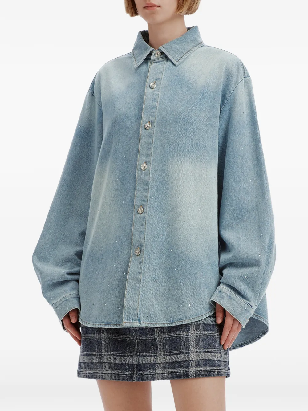 b+ab Verwassen denim blouse verfraaid met kristallen Blauw
