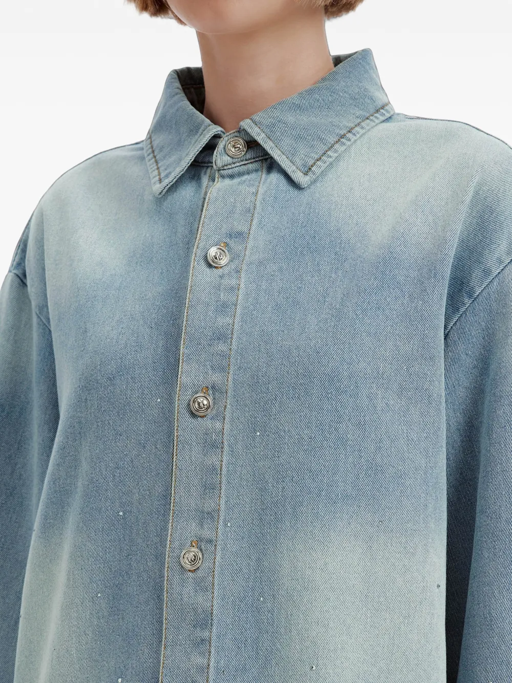 b+ab Verwassen denim blouse verfraaid met kristallen Blauw
