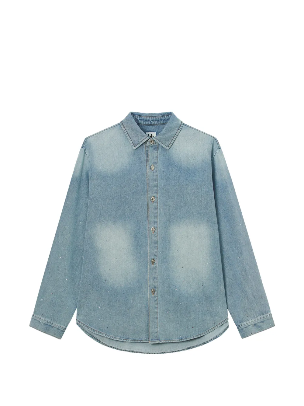 B+ab Crystal-embellished Washed-denim Shirt In Blue