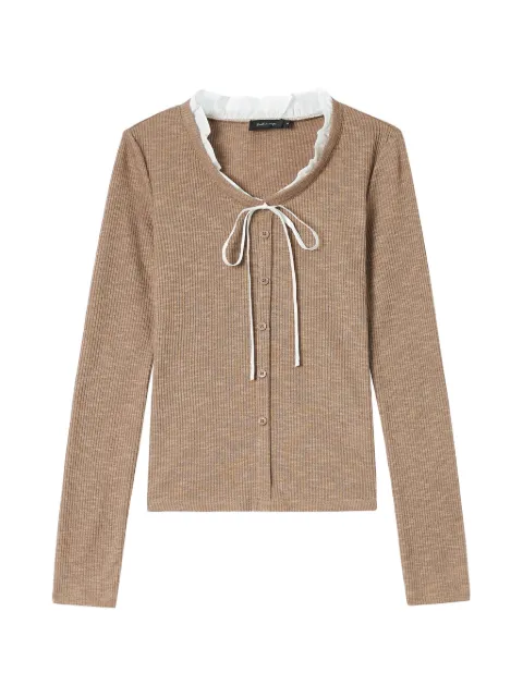 tout a coup ruffle-trim ribbed-knit cardigan