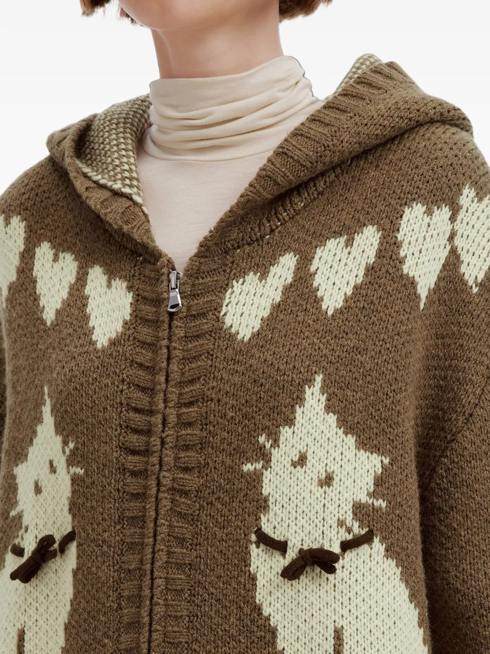 tout a coup Intarsia gebreid vest met kat-patroon Bruin