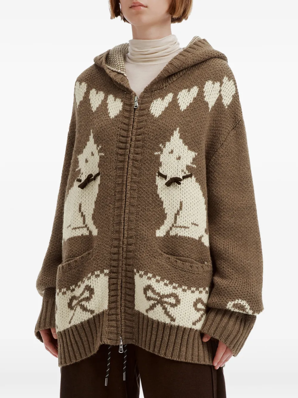 tout a coup Intarsia gebreid vest met kat-patroon Bruin
