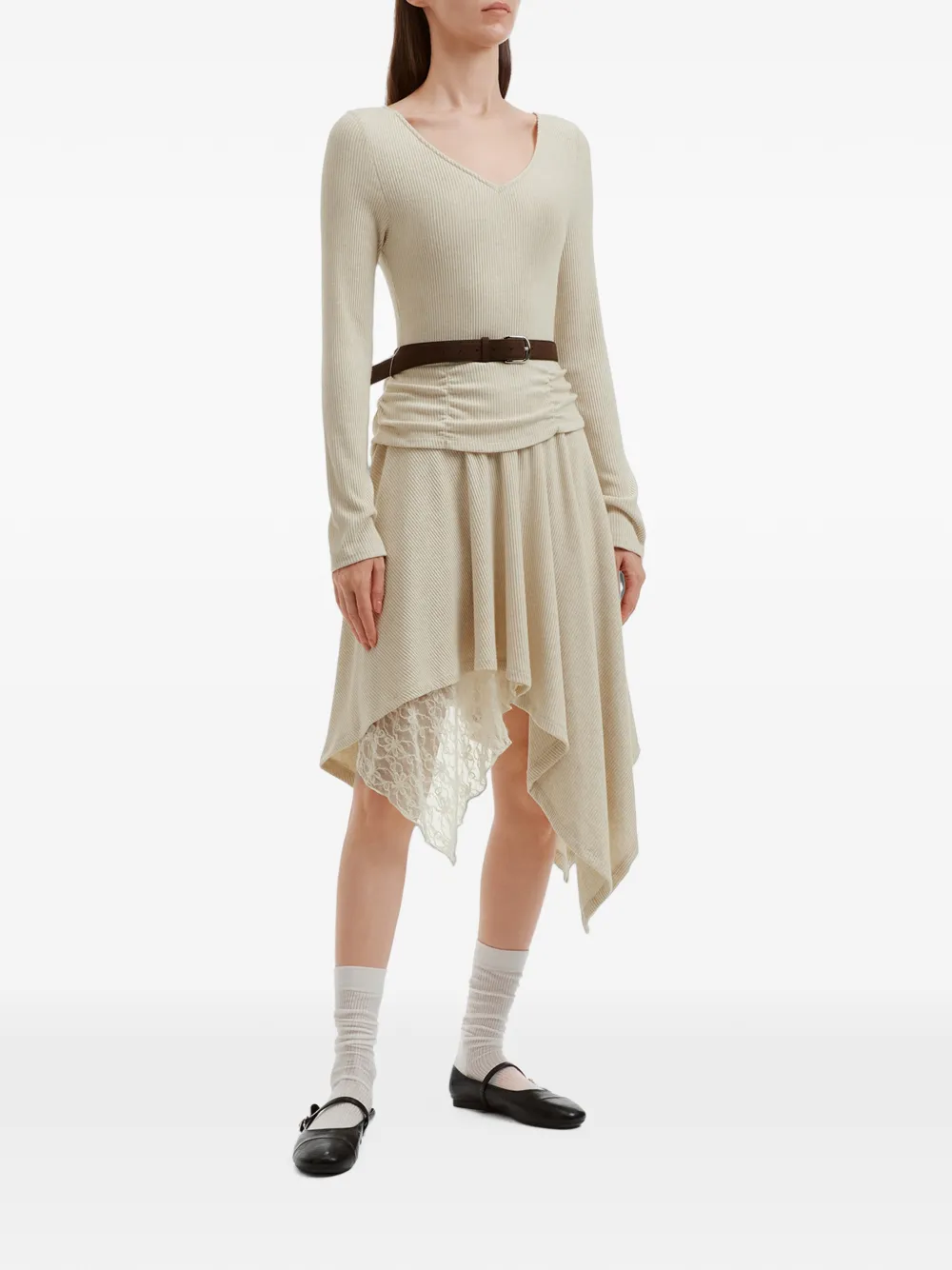 b+ab Ribgebreide midi-jurk Beige