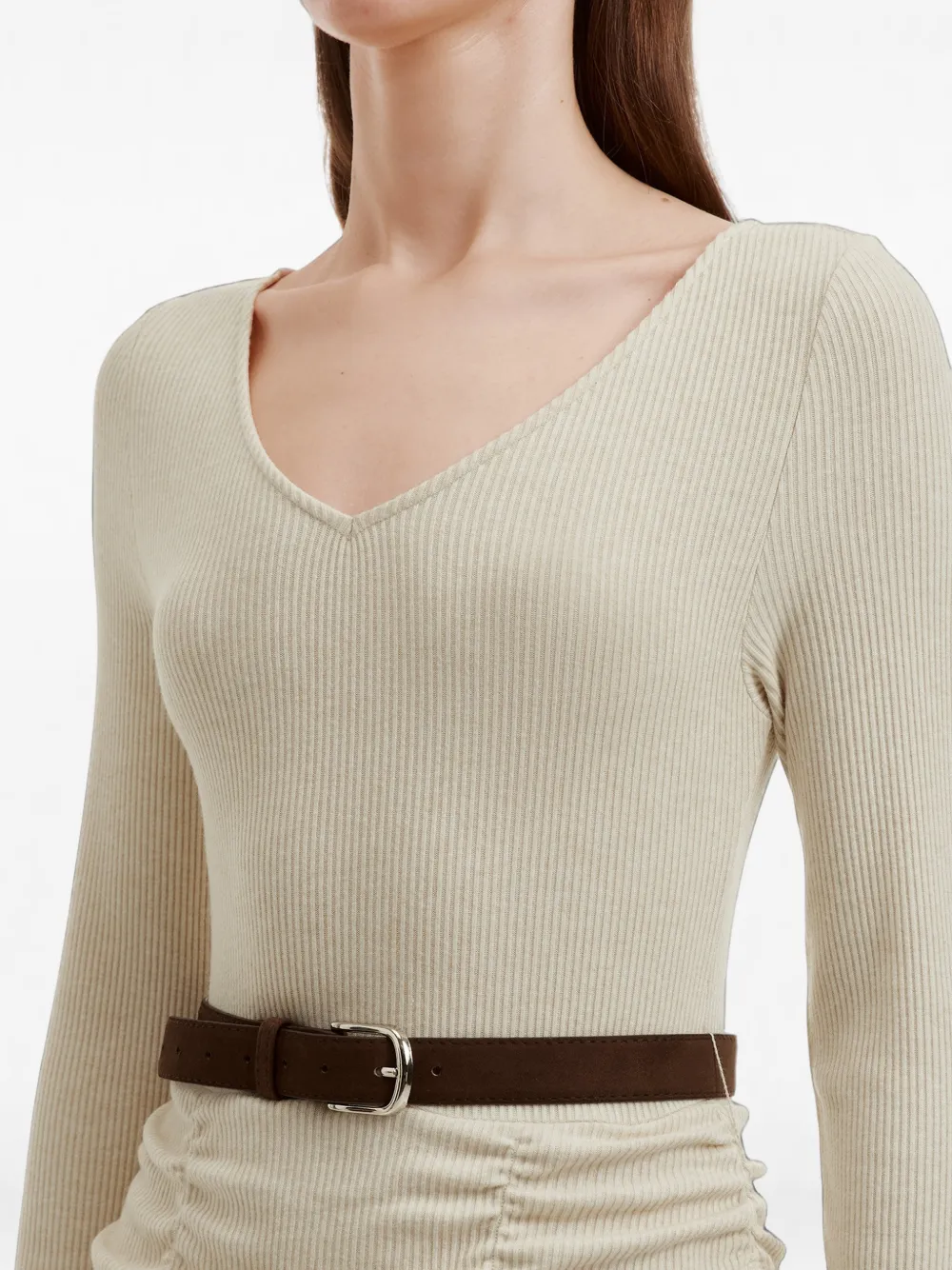 b+ab Ribgebreide midi-jurk Beige