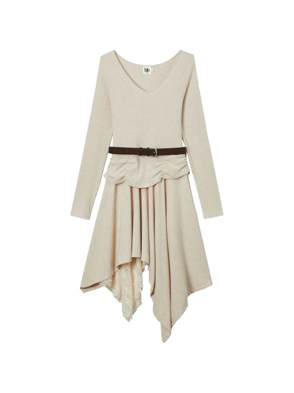b+ab midi ribbed-knit handkerchief-hem dress - Toni neutri