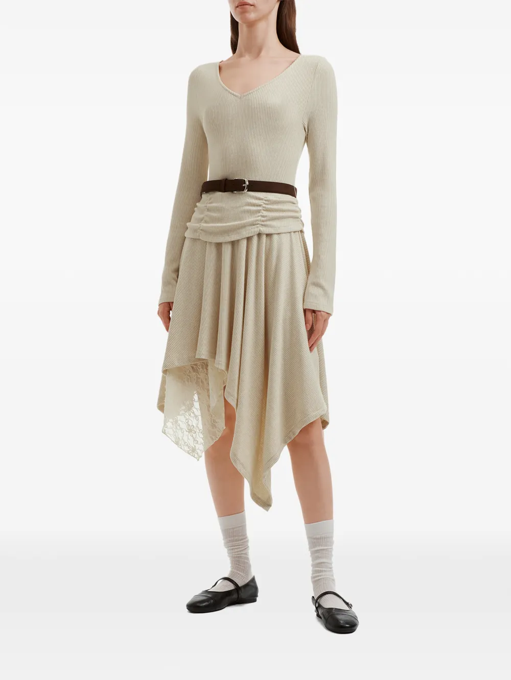 b+ab Ribgebreide midi-jurk Beige