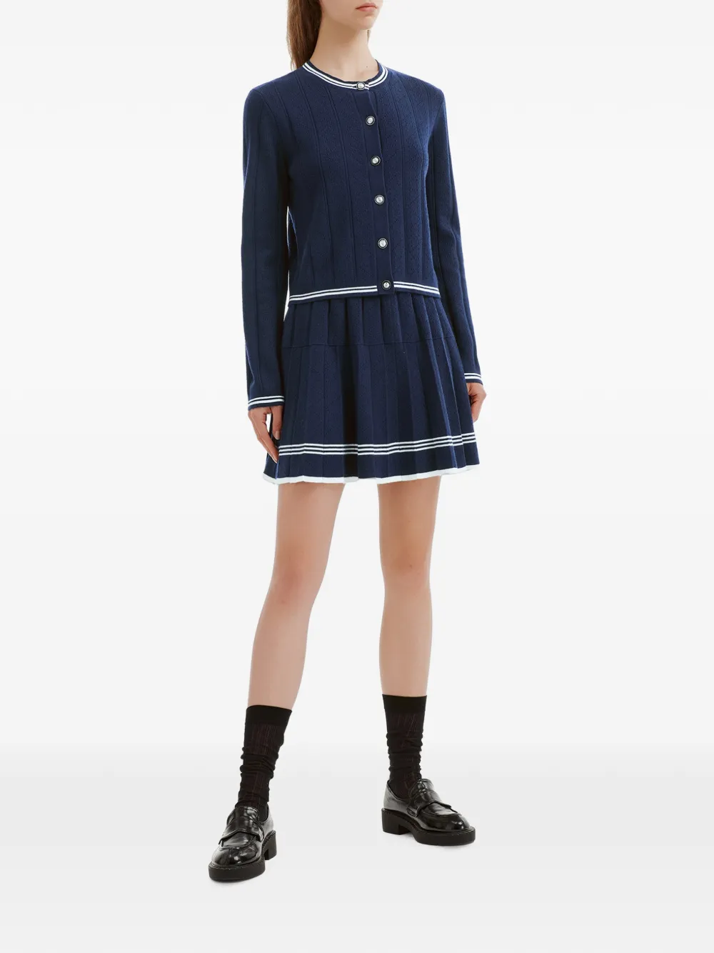 b+ab Tweedelige rokset met plooien en gestreepte afwerking Blauw