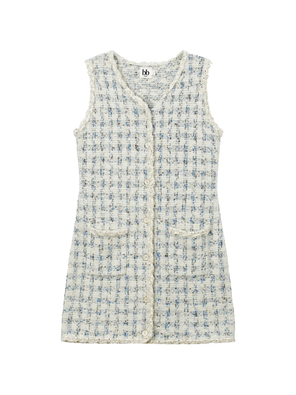 b+ab tweed-effect button-up mini dress - Bianco