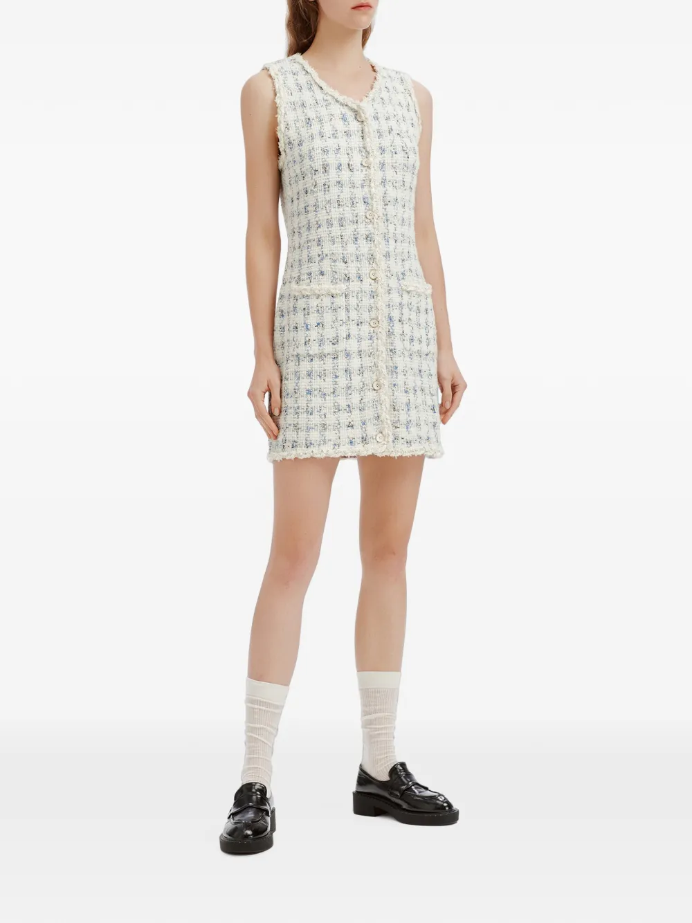 b+ab Button-up mini-jurk met tweed-effect Wit