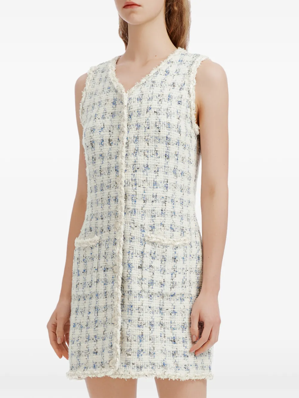 b+ab Button-up mini-jurk met tweed-effect Wit