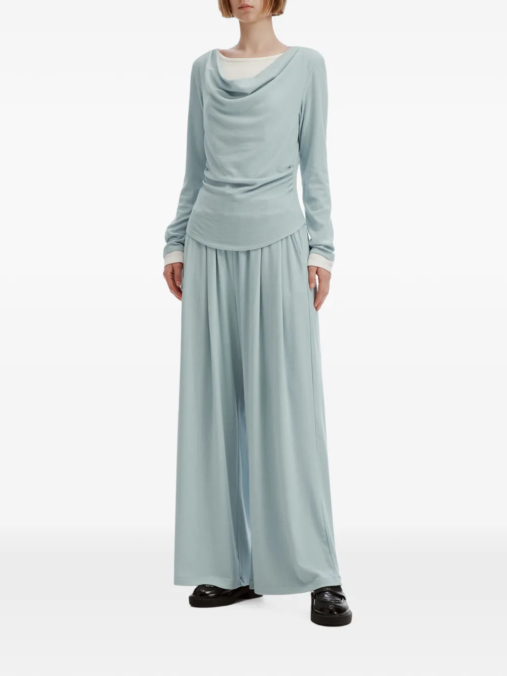 tout a coup Set met wijde pijpen en gedrapeerde hals Blauw