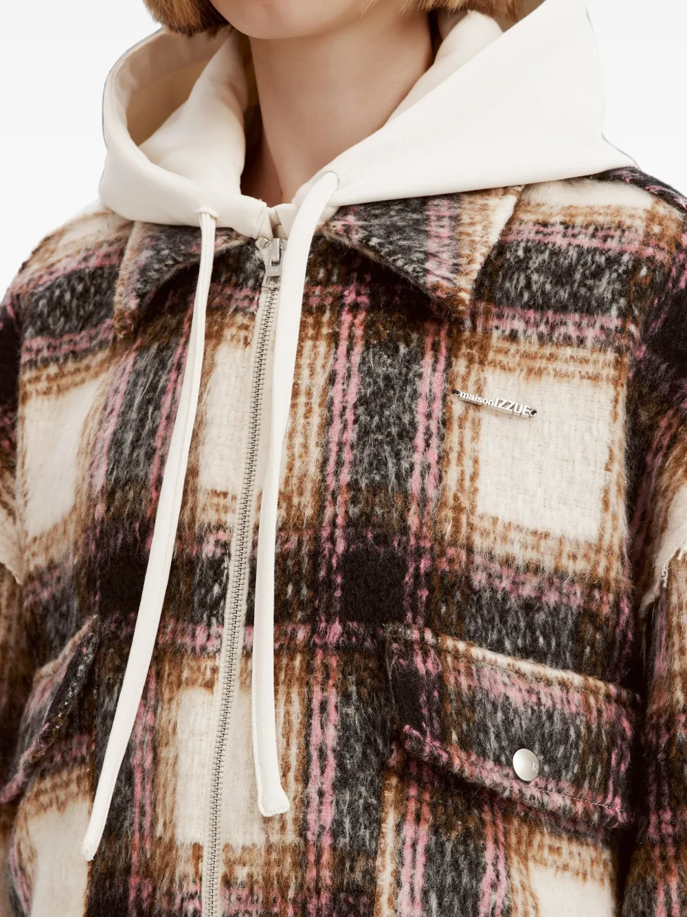 izzue check-pattern hooded jacket Beige