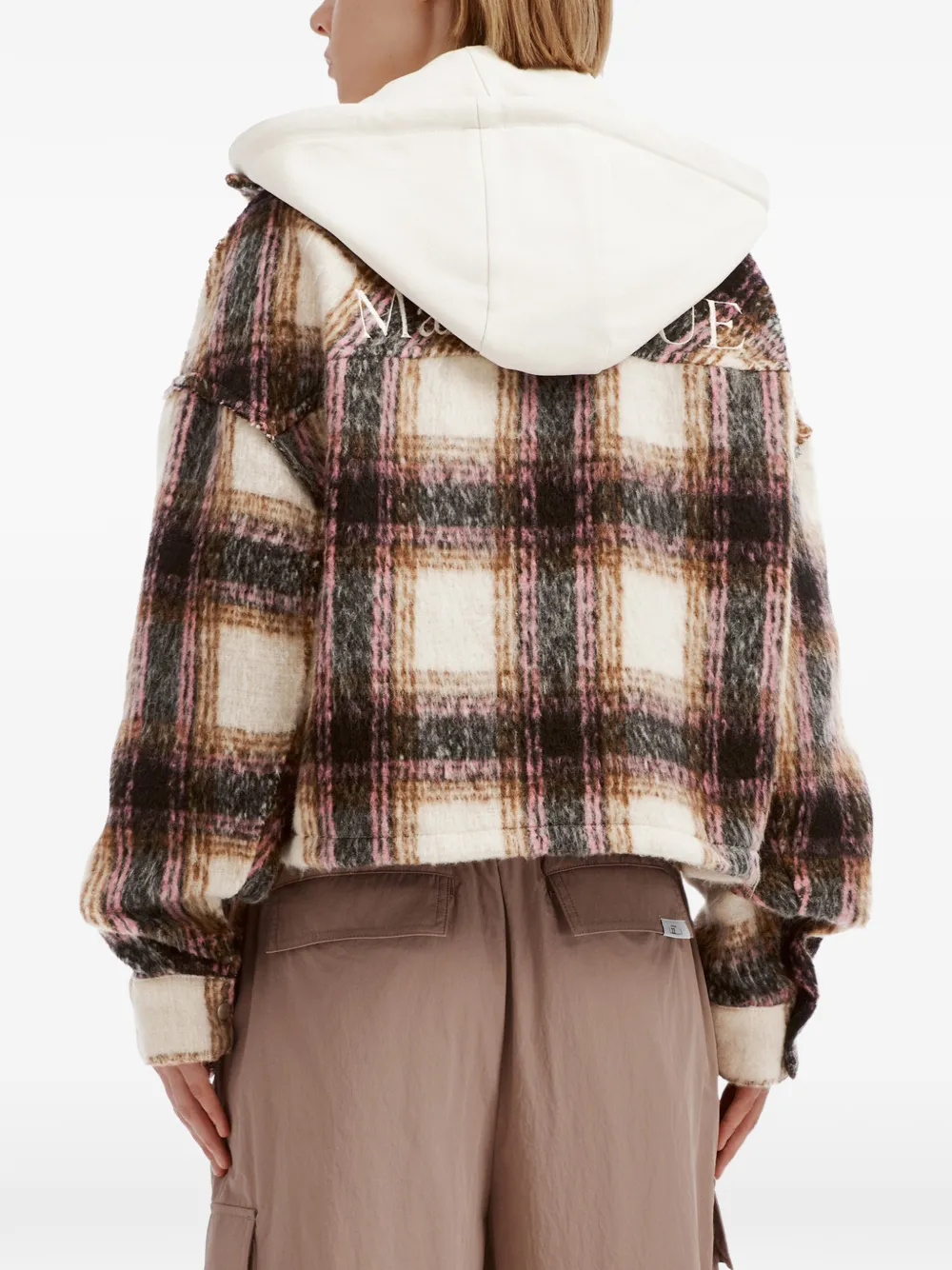 izzue check-pattern hooded jacket Beige