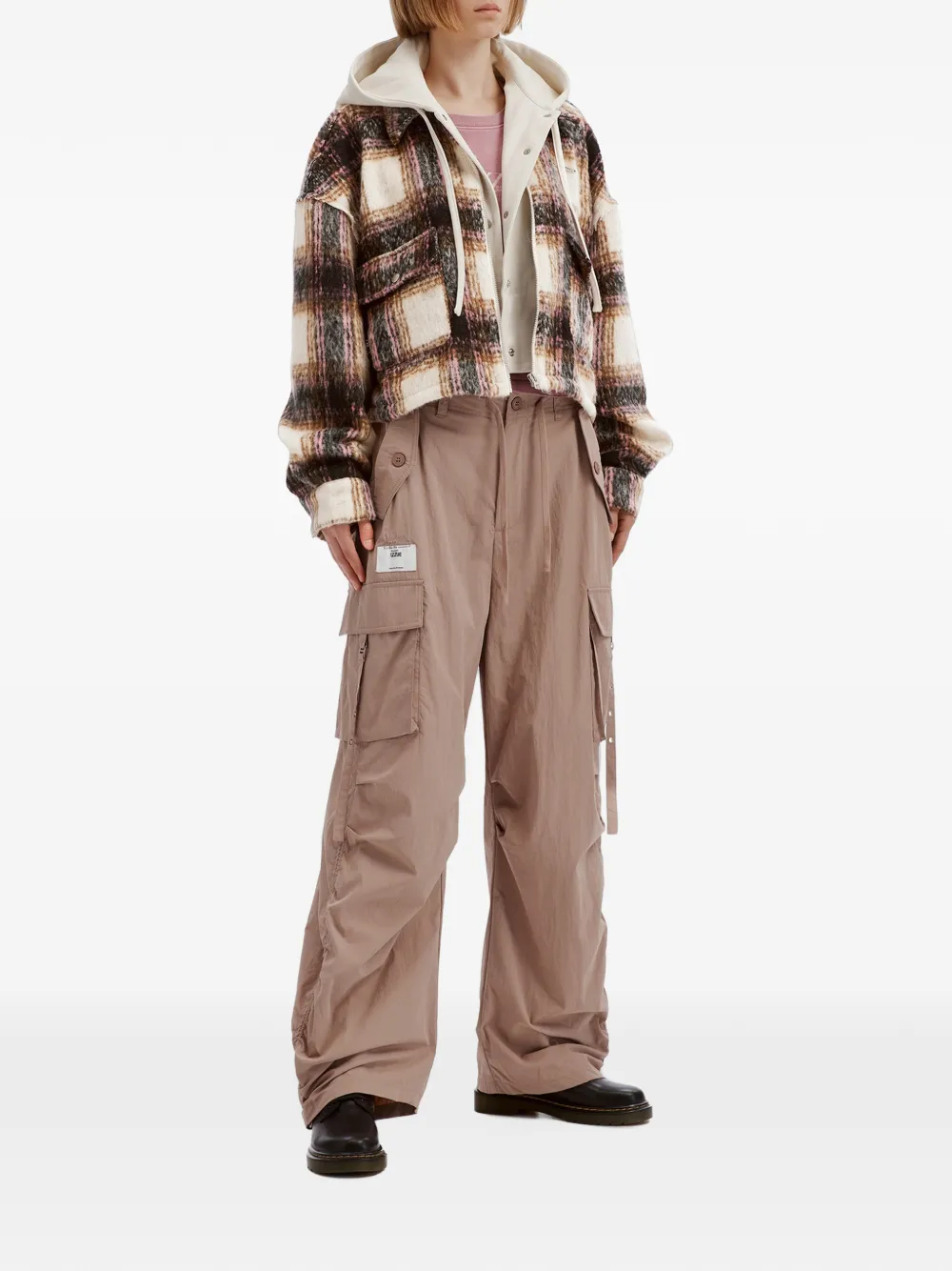 izzue check-pattern hooded jacket Beige