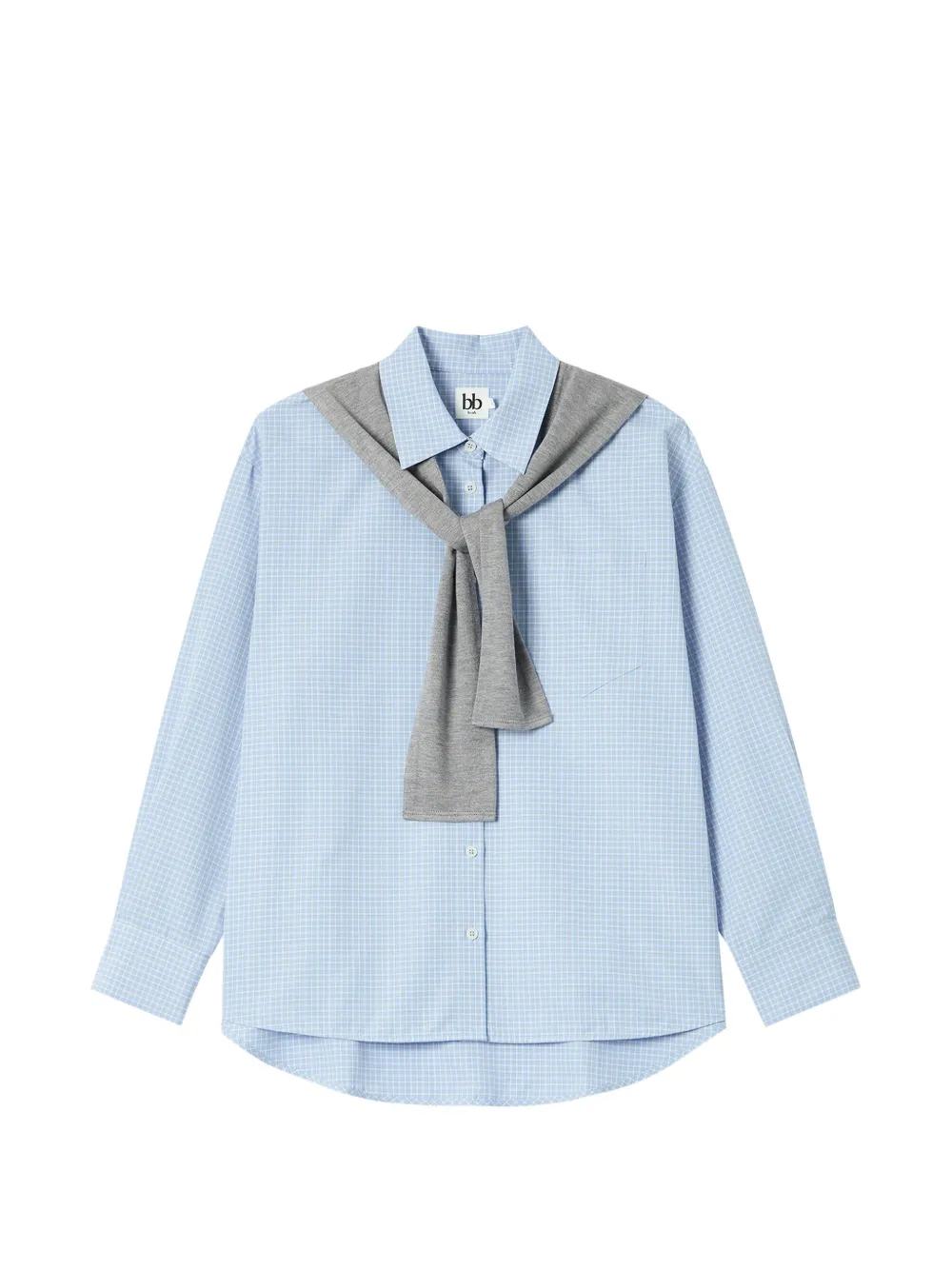 b+ab check-pattern sweater-layered shirt - Blu