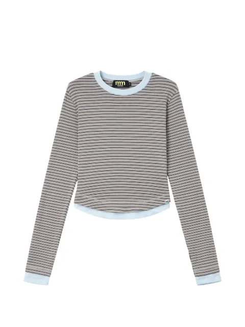 Mini Cream striped layered-effect T-shirt