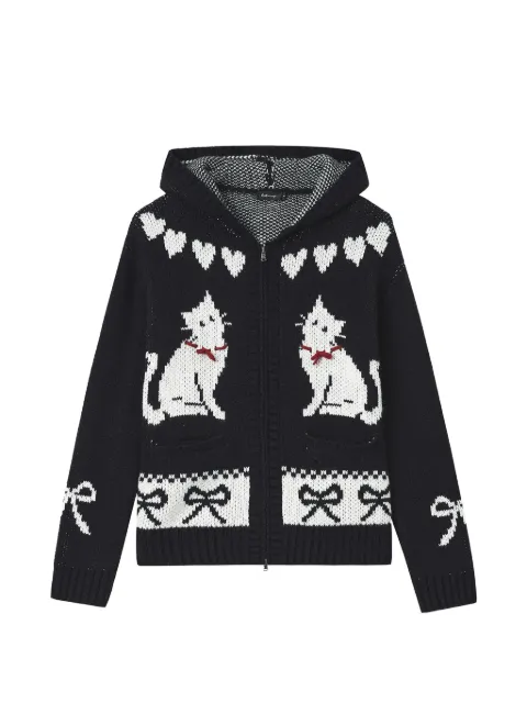 tout a coup intarsia-knit cat-motif hoodie