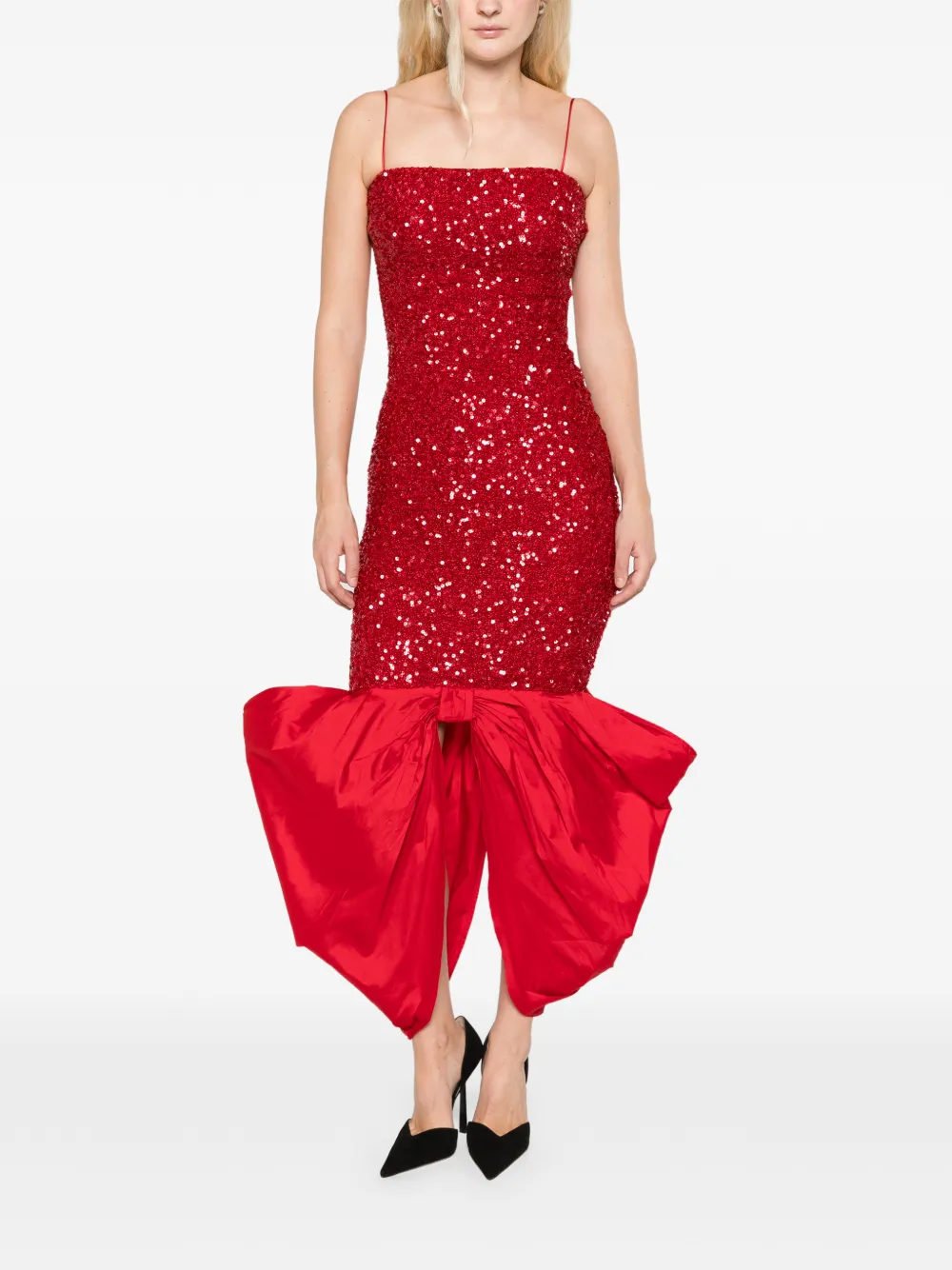 ROTATE BIRGER CHRISTENSEN Maxi-jurk met strik van pailletten Rood