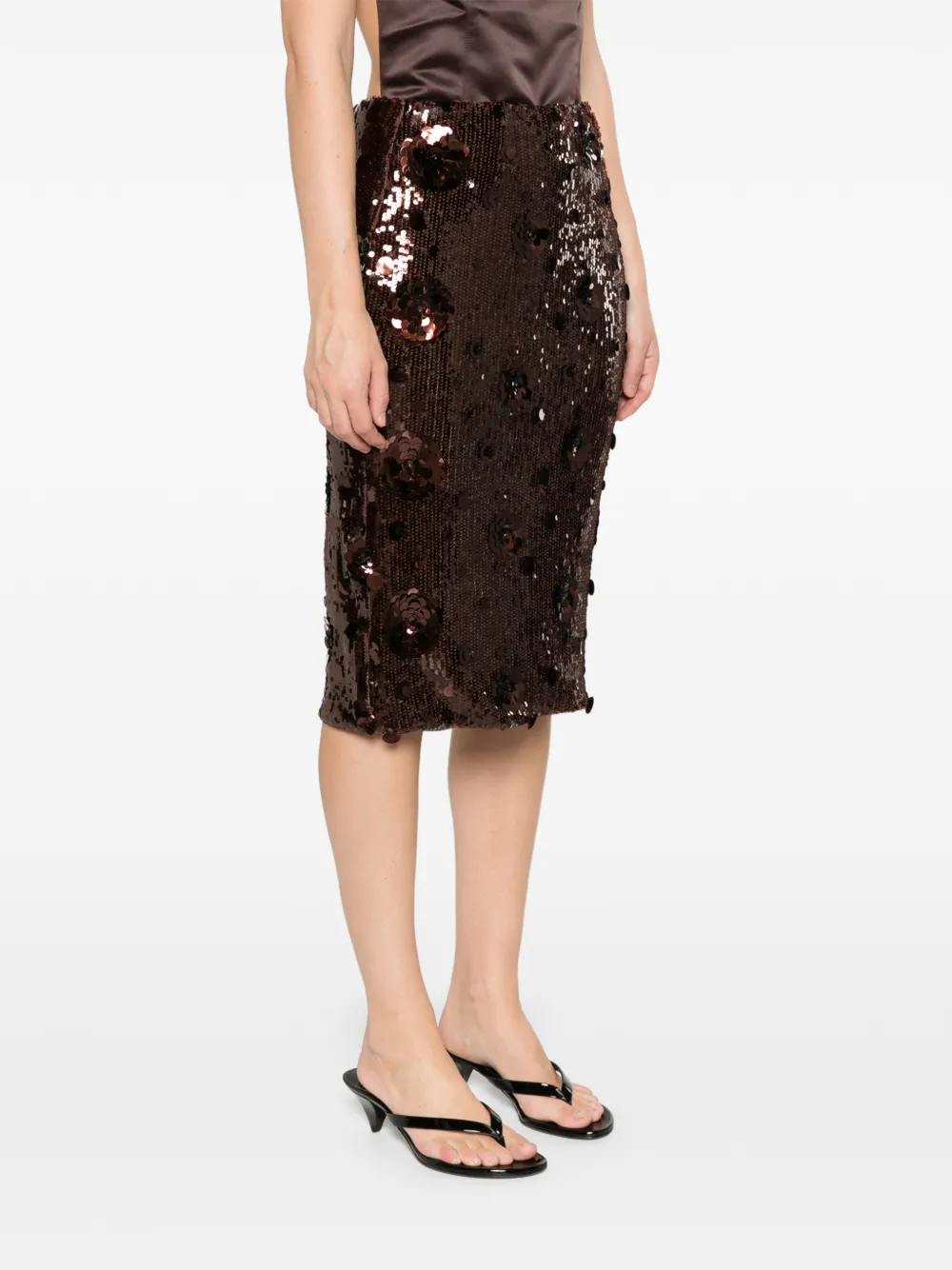 ROTATE BIRGER CHRISTENSEN Midi-rok met pailletten Bruin
