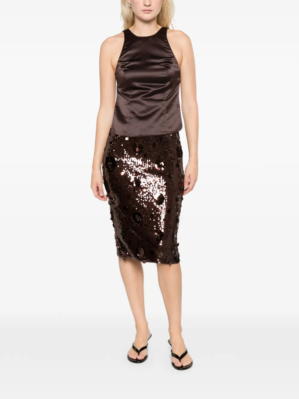 ROTATE BIRGER CHRISTENSEN Midi-rok met pailletten Bruin